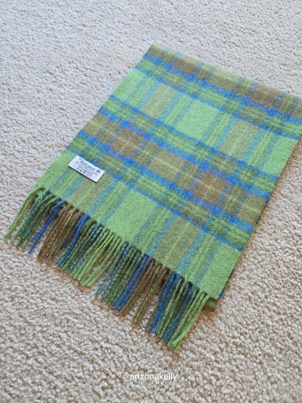 NWOT Lambswool Scarf John Hanly Ireland Plaid Wool Green Blue Brown - Picture 7 of 10
